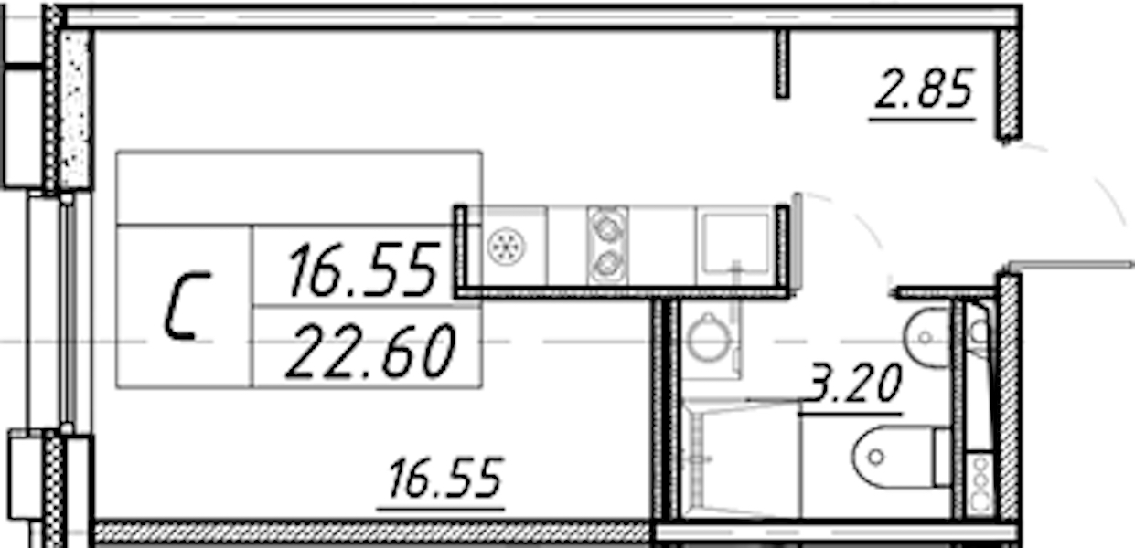 Квартира студия 22.6 м², 9/16 эт., ЖК «Avenue Apart Pulkovo»